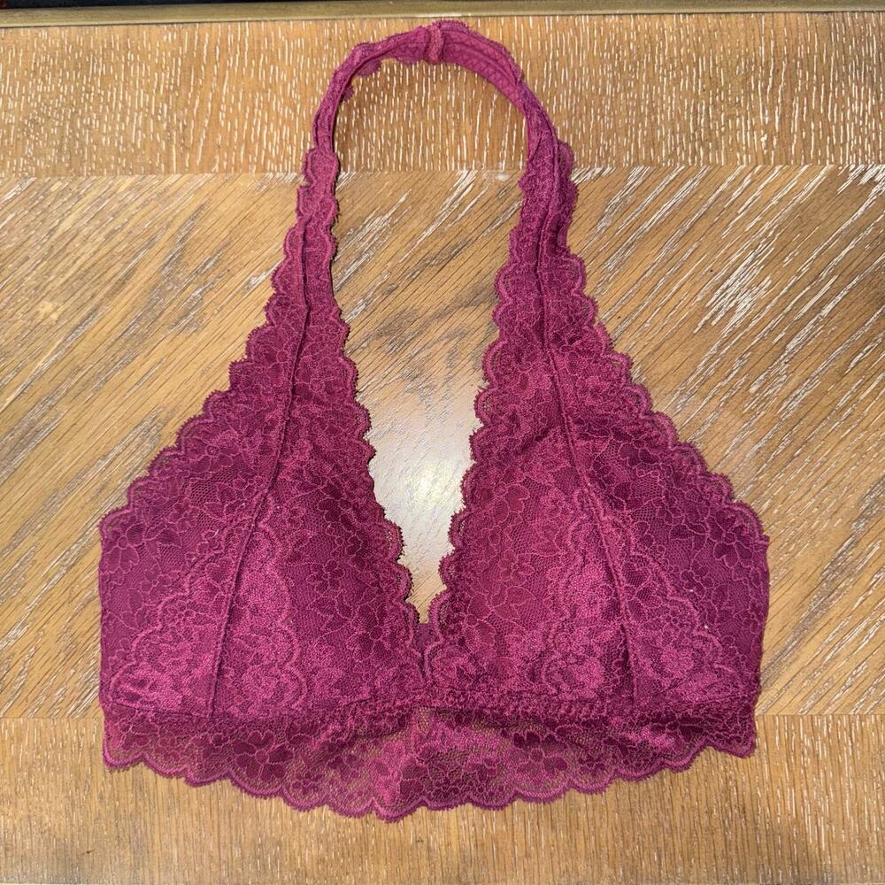 Gilly Hicks Halter Lace Bralette Burgundy with Bra Pads Size Small